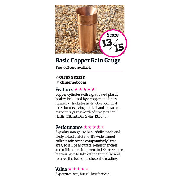 ClimeMET CM1015 Professional 'Orwell' Copper Rain Gauge