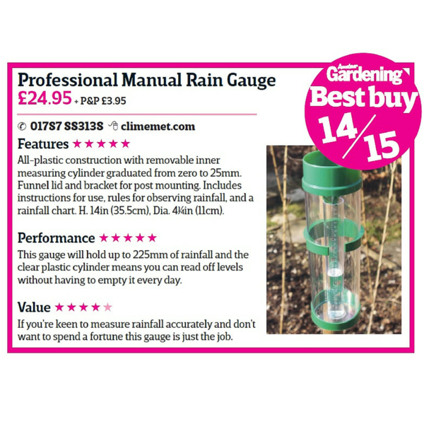 ClimeMET CM1016 Professional Manual Rain Gauge - Metcheck